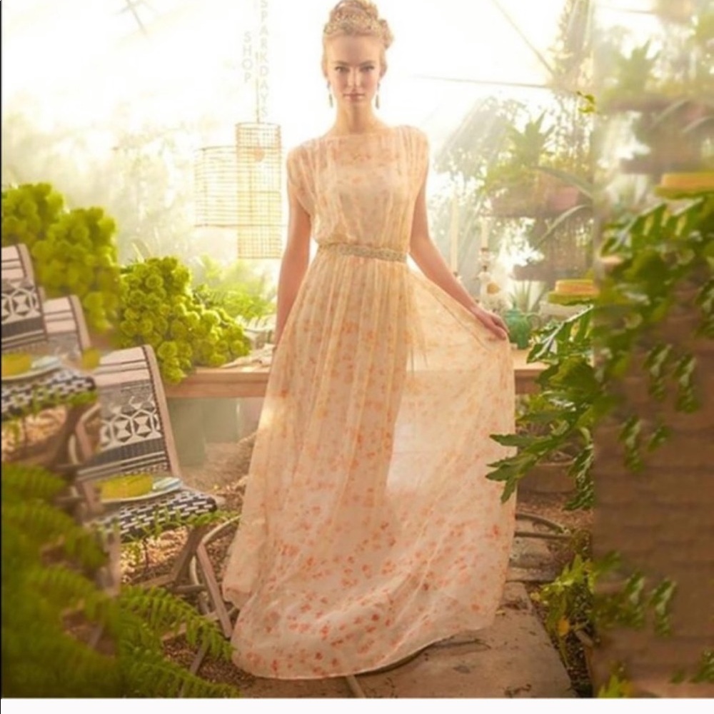 Elegant Peach Floral Paper Crown Maxi